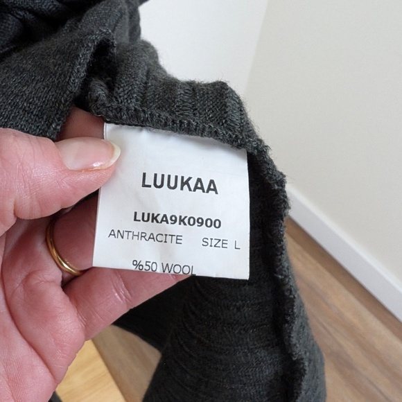 Luukaa Anthracite Wool Duster Long Cardigan Wide Sleeve Maxi Button Closure - Picture 3 of 12